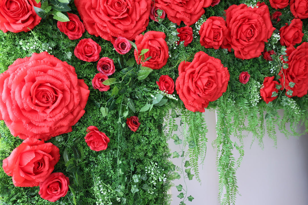 Big Rose, Reed Pampas Grass, Artificial Flower Wall, Wedding Party Backdrop