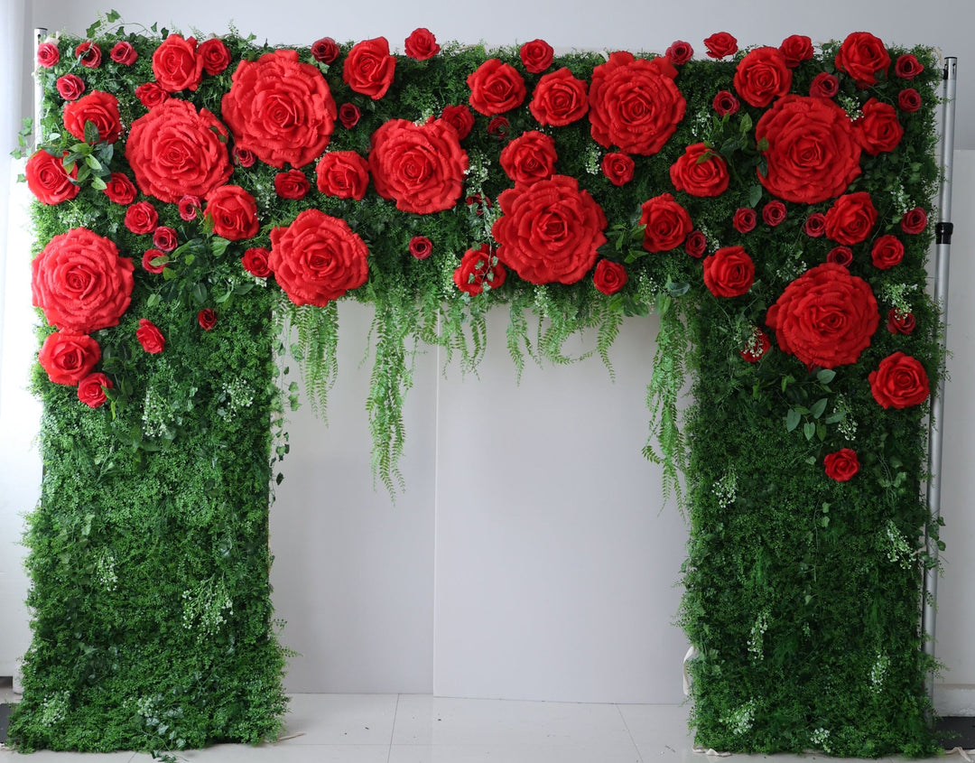 Big Rose, Reed Pampas Grass, Artificial Flower Wall, Wedding Party Backdrop