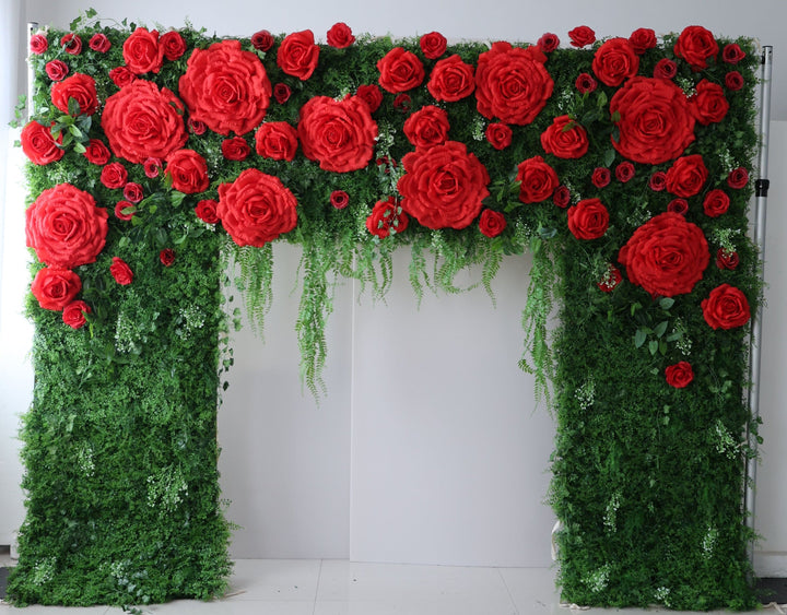 Big Rose, Reed Pampas Grass, Artificial Flower Wall, Wedding Party Backdrop