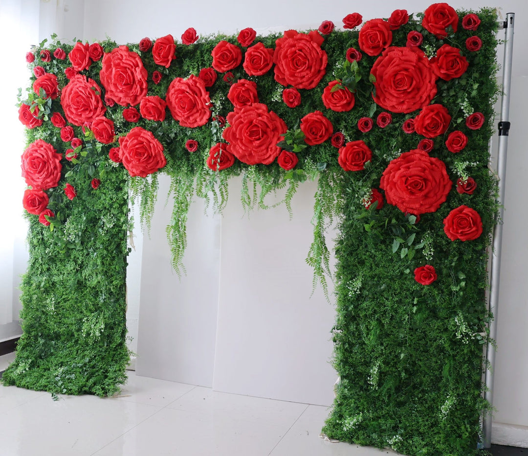 Big Rose, Reed Pampas Grass, Artificial Flower Wall, Wedding Party Backdrop