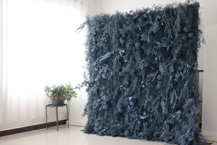 Blue Feather Flower Backdrop, Artificial Flower Wall, Wedding Party Backdrop