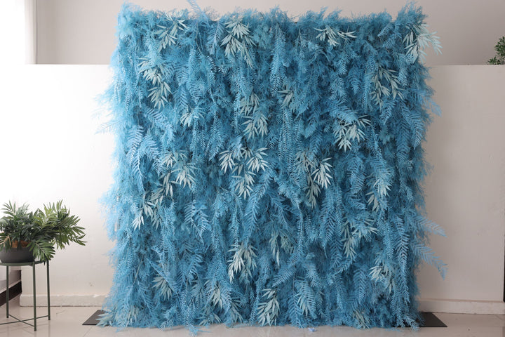 Blue Feather Flower Backdrop, Artificial Flower Wall, Wedding Party Backdrop