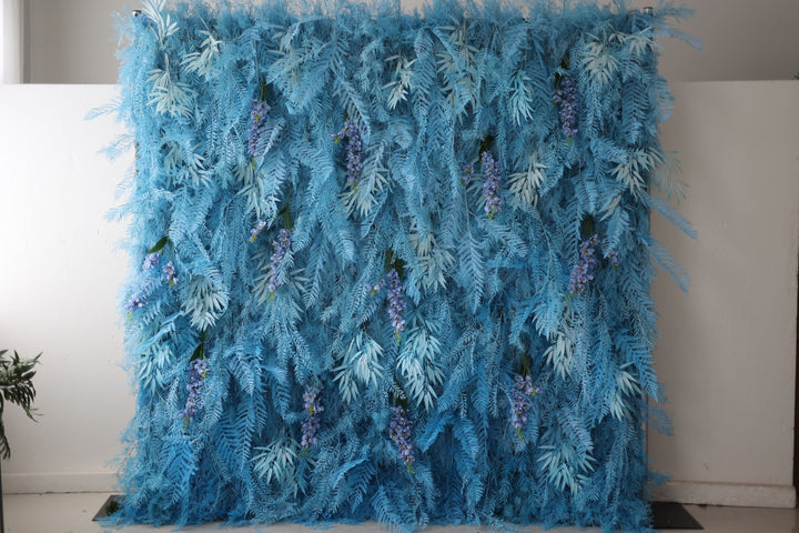 Blue Feather Flower Backdrop, Artificial Flower Wall, Wedding Party Backdrop