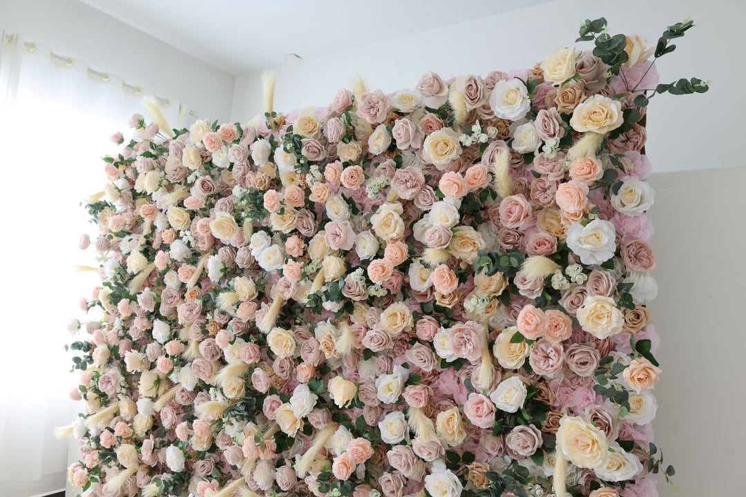 Champagne Rose, Reed Pampas Grass, Artificial Flower Wall, Wedding Party Backdrop