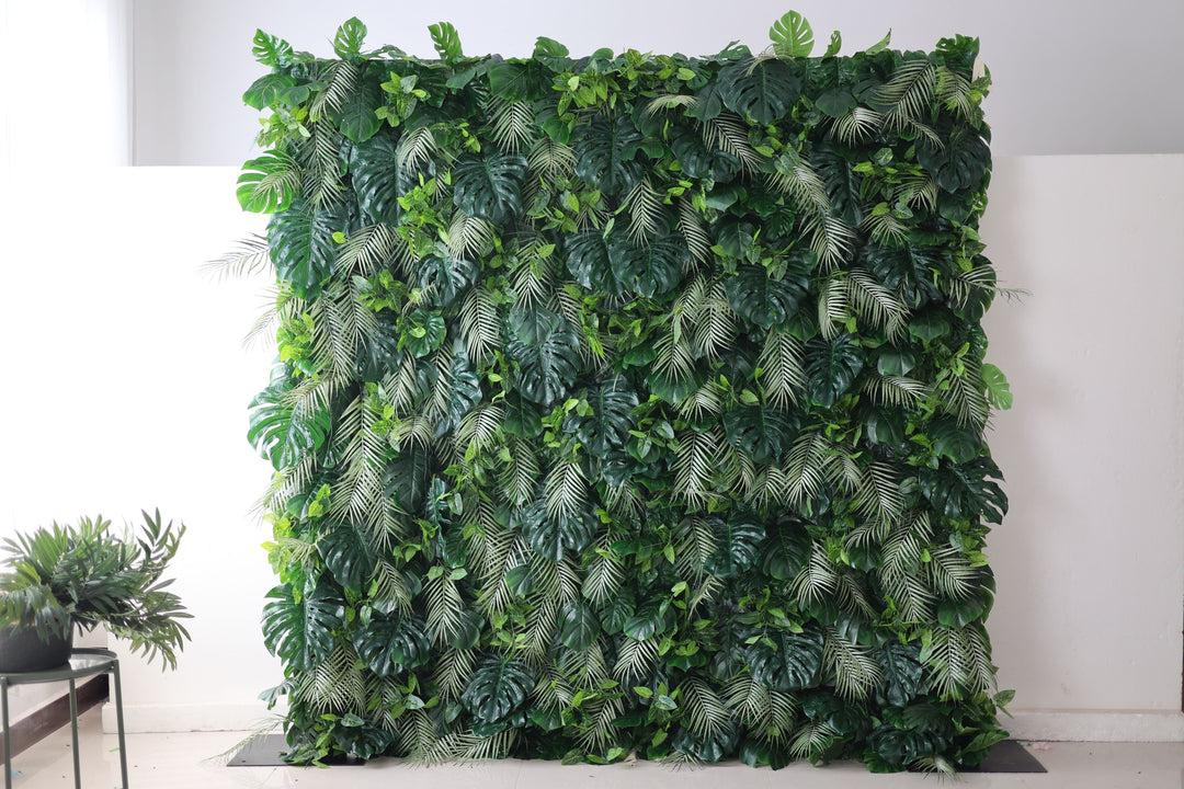 Green Silk Fern And Turtle Back Leaves Mixed Grass Wall, Artificial Flower Wall Backdrop