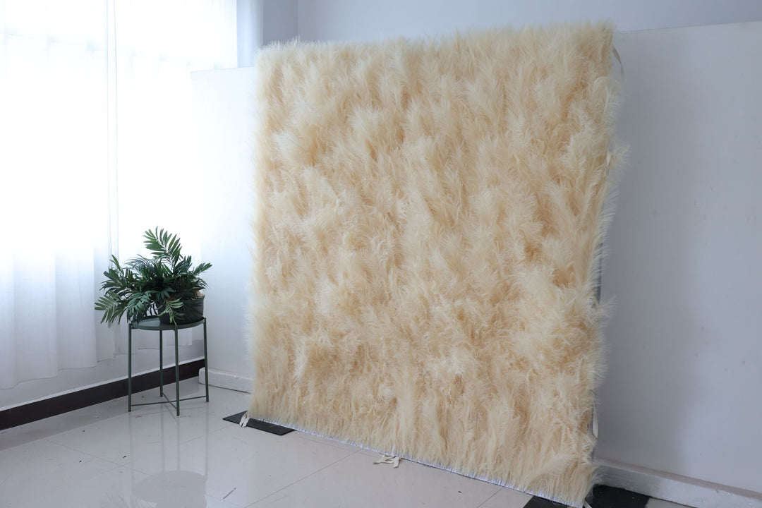 Light Yellow Feather Flower Wall, Artificial Flower Wall, Wedding Party Backdrop