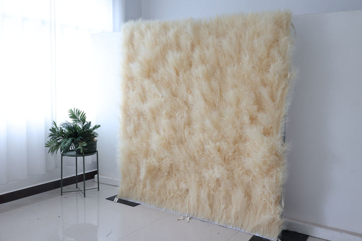 Light Yellow Feather Flower Wall, Artificial Flower Wall, Wedding Party Backdrop