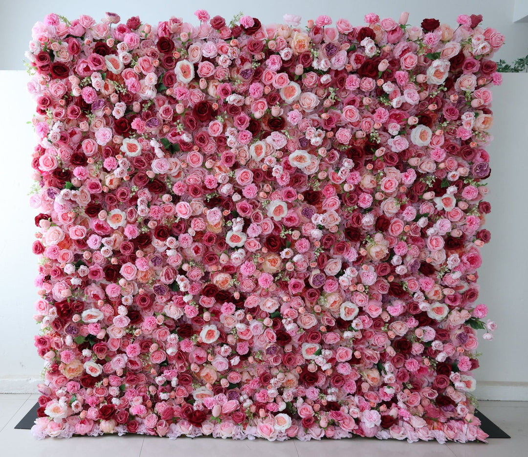 Mixed Flowers In Pink, 5D, Fabric Backing Artificial Flower Wall