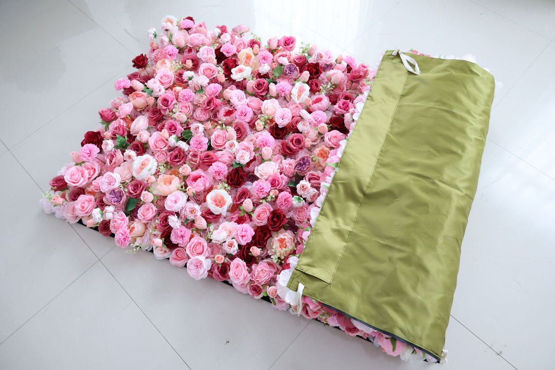 Mixed Flowers In Pink, 5D, Fabric Backing Artificial Flower Wall