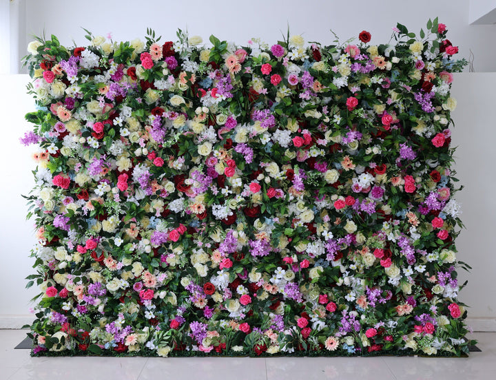 Mixed Flowers In Purple And Magenta With Leaves, 5D, Artificial Flower Wall