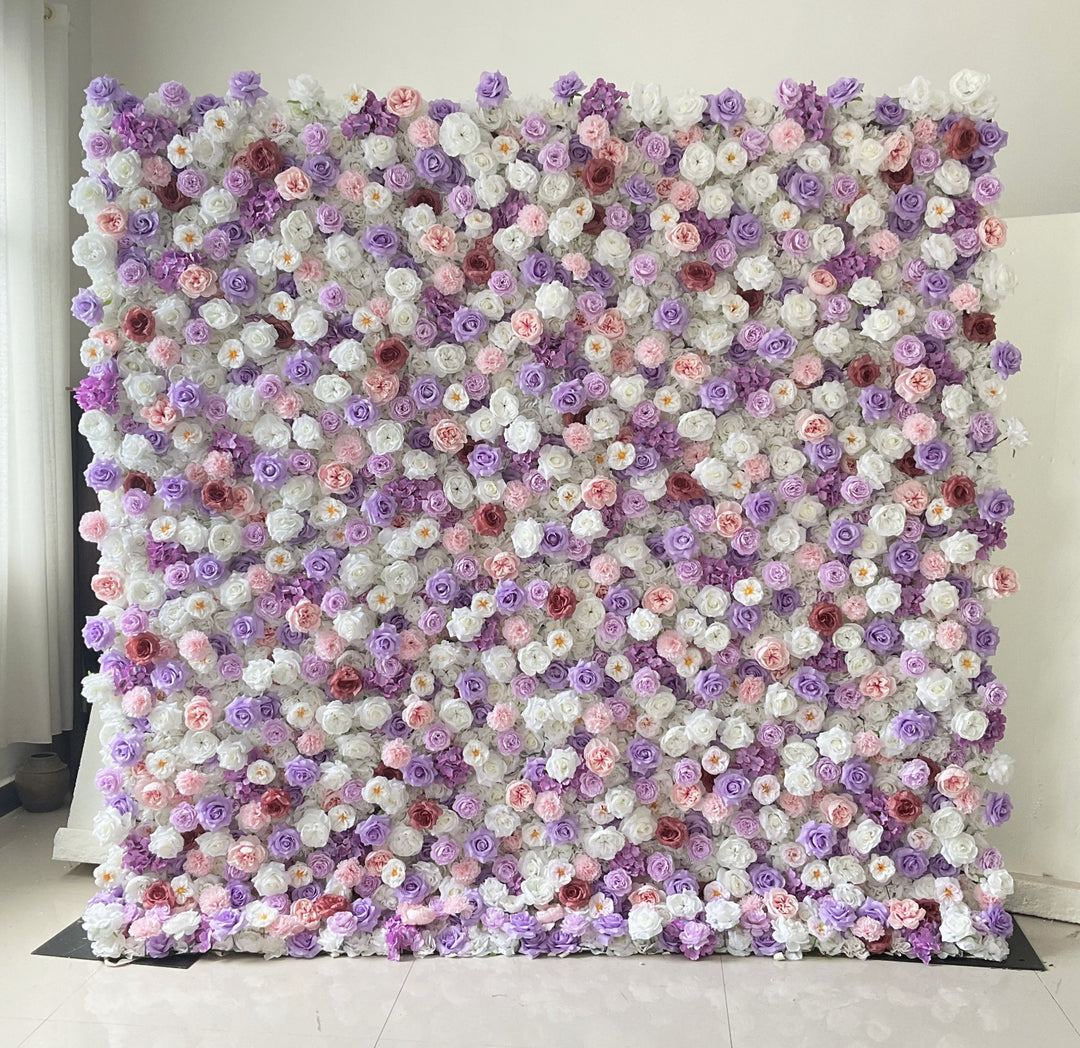 Mixed Flowers In Purple And White, 5D, Fabric Backing Artificial Flower Wall