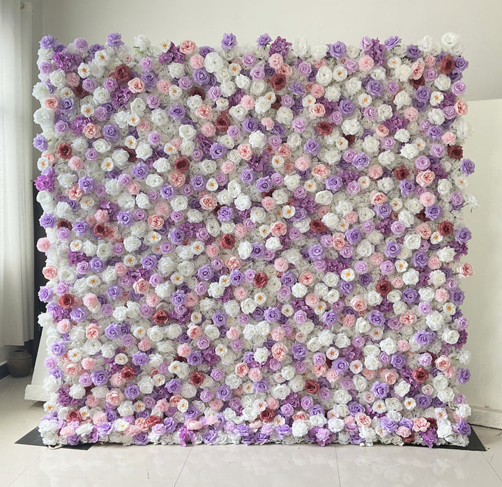 Mixed Flowers In Purple And White, 5D, Fabric Backing Artificial Flower Wall