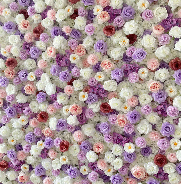 Mixed Flowers In Purple And White, 5D, Fabric Backing Artificial Flower Wall