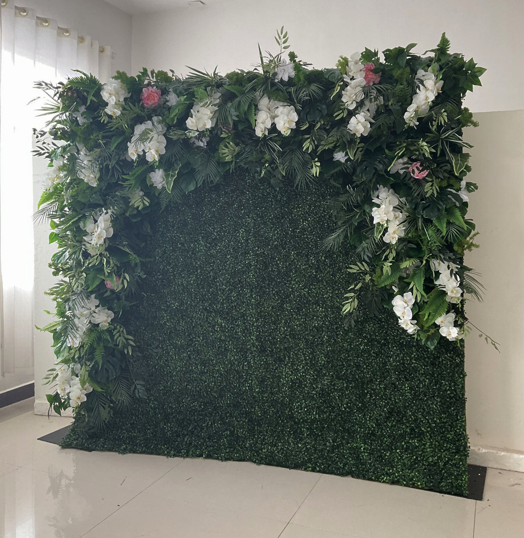 Mixed Grass With White Flowers, 5D, Fabric Backing Artificial Flower Wall