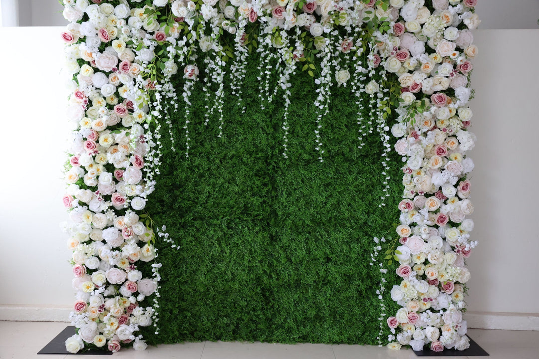 Mixed Colors Of Roses And Peonies And Grass Walls, Artificial Flower Wall Backdrop