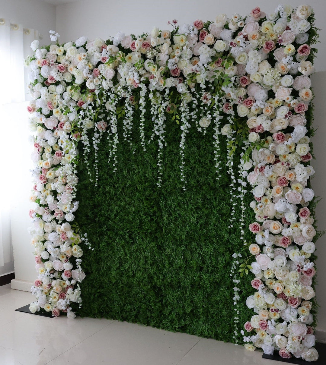 Mixed Colors Of Roses And Peonies And Grass Walls, Artificial Flower Wall Backdrop