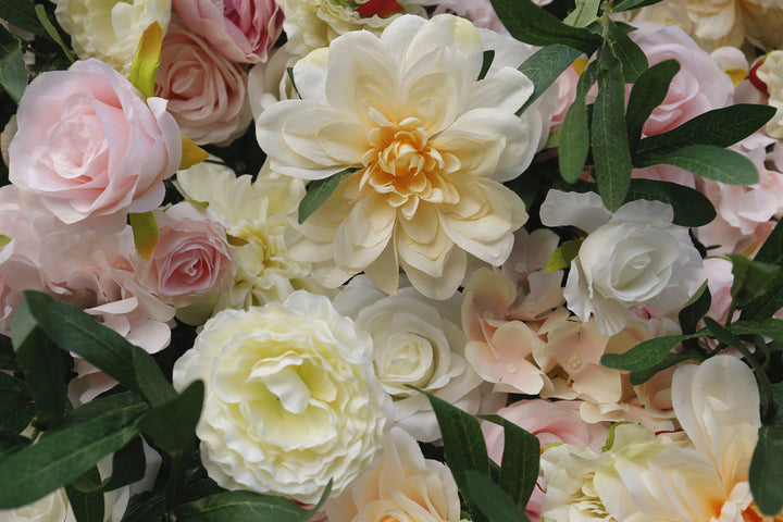 Light Pink Rose Hydrangea Land Lily Mix Flowers, Artificial Flower Wall Backdrop