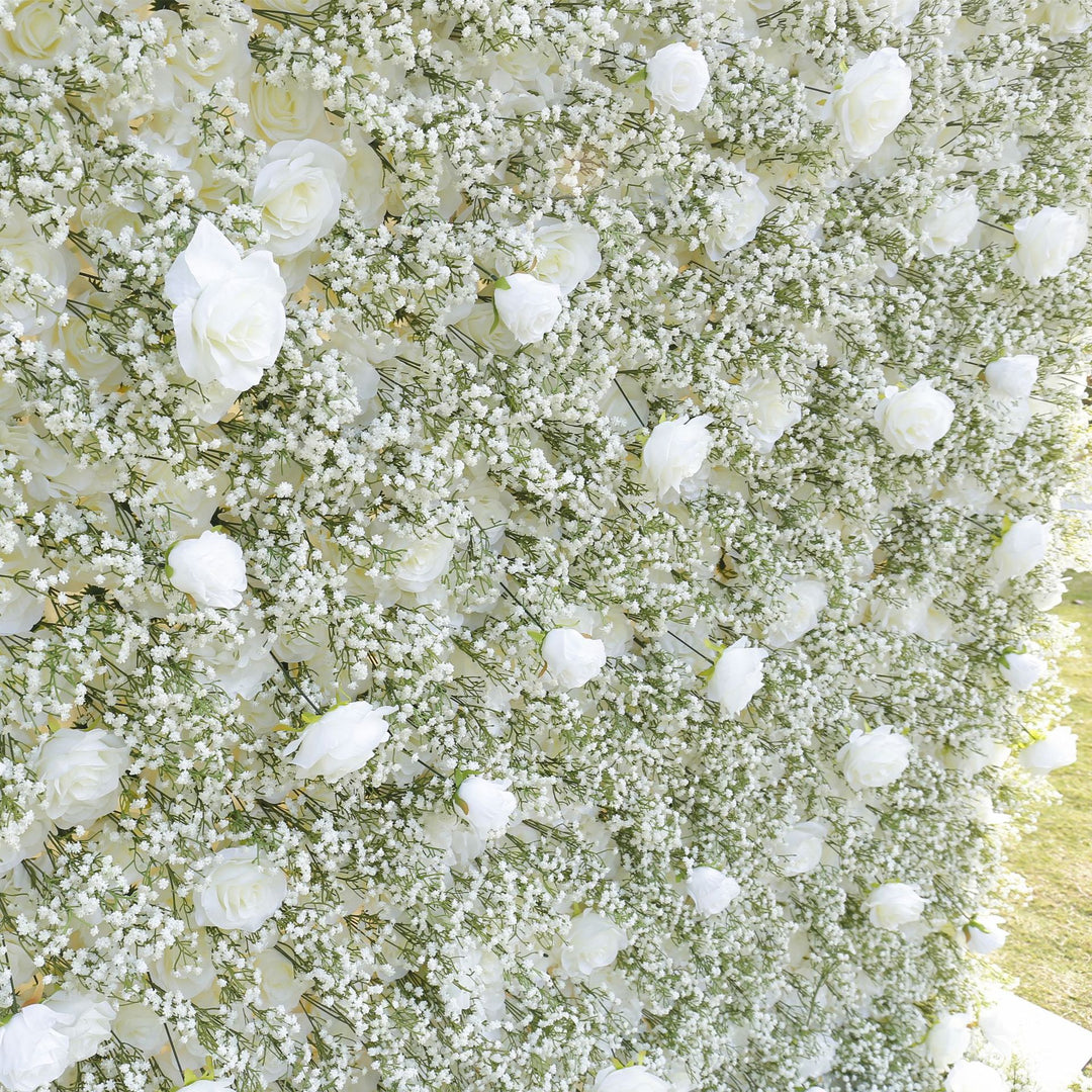 White Rose And Starflower Fabric, Artificial Flower Wall Backdrop