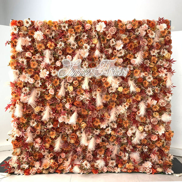 Luxury Gerbera Rose Maple Reed Autumn Style 5D, Artificial Flower Wall Backdrop