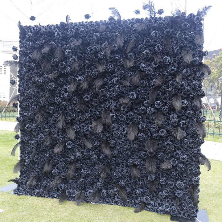 Black Rose And Feather, Artificial Flower Wall Backdrop