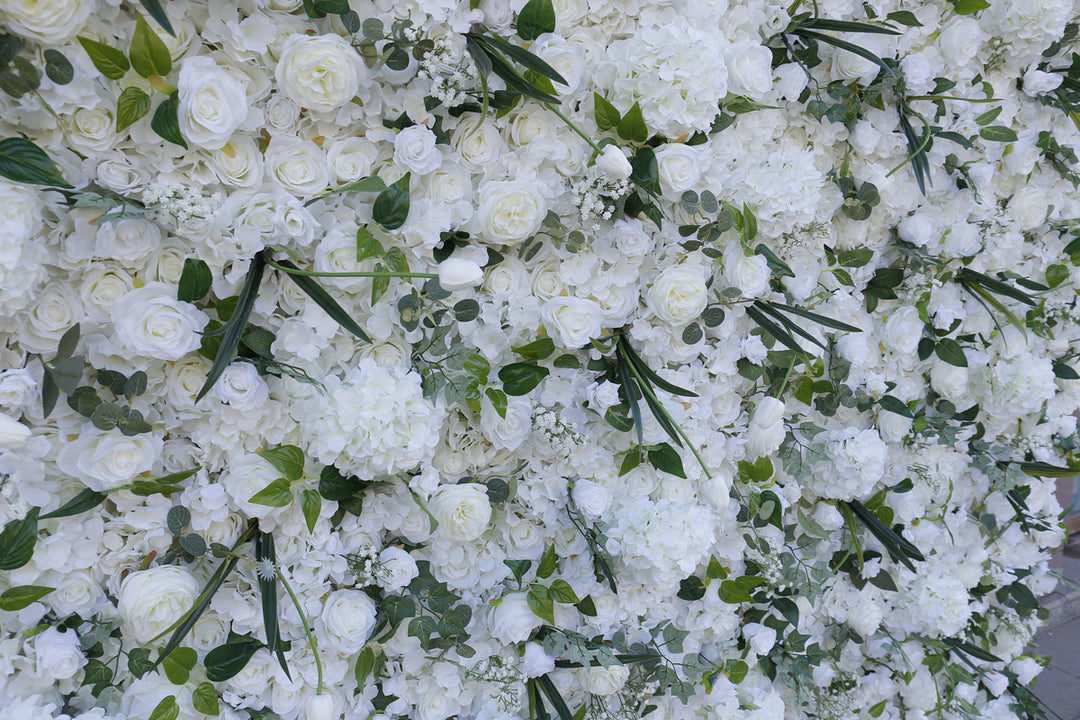 White Roses Hydrangeas Lilies, Artificial Flower Wall, Wedding Party Backdrop