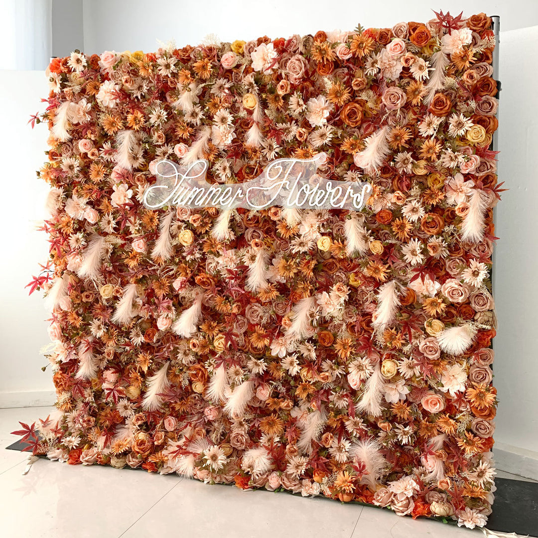 Luxury Gerbera Rose Maple Reed Autumn Style 5D, Artificial Flower Wall Backdrop