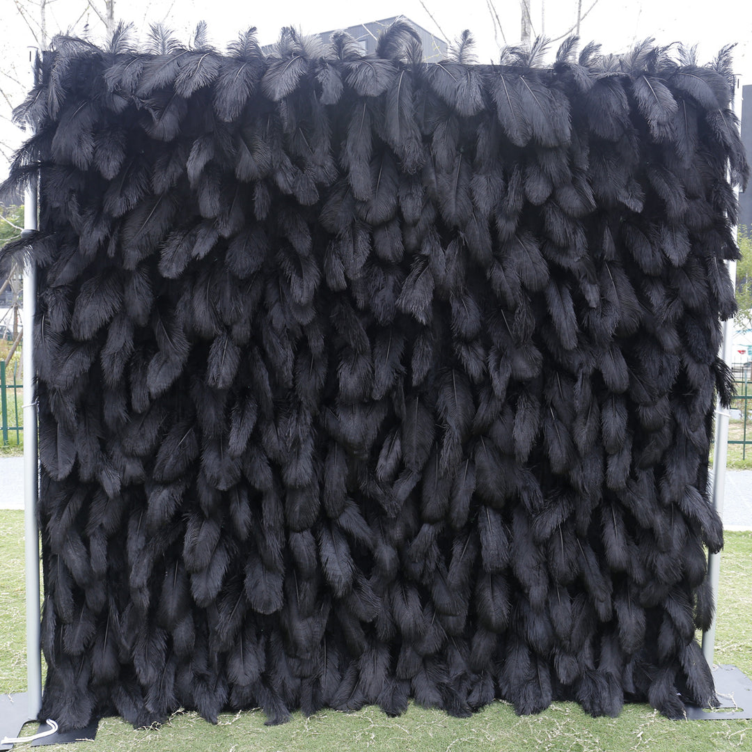 3D Black Feather, Artificial Flower Wall, Wedding Party Backdrop