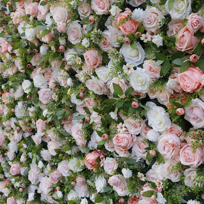 Light Pink White Roses Green Leaves Artificial Flower Fake Flower Wall Background