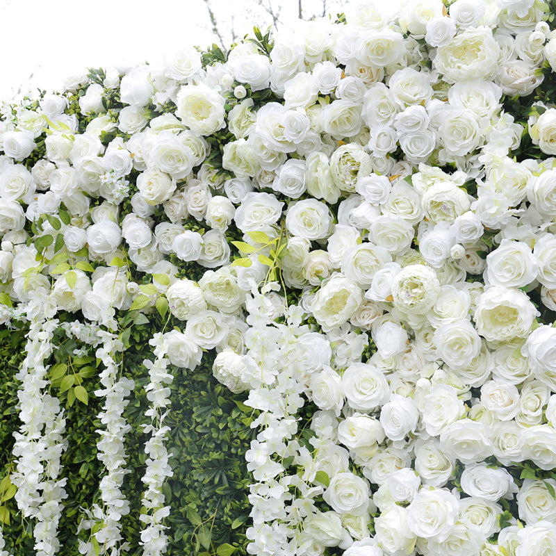 White Artificial Rose, Artificial Flower Wall, Wedding Party Backdrop