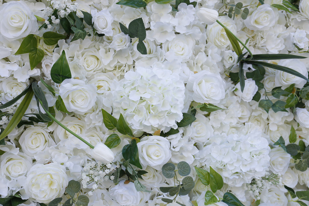 White Roses Hydrangeas Lilies, Artificial Flower Wall, Wedding Party Backdrop