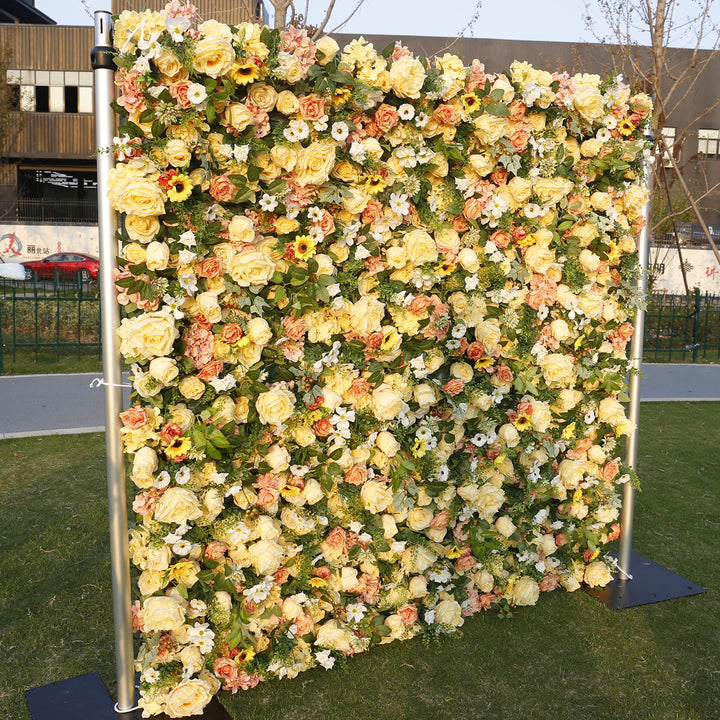 Yellow Roses Gerbera, Artificial Flower Wall, Wedding Party Backdrop