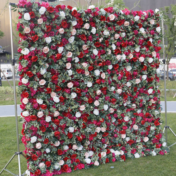 White Pink Roses Green Eucalyptus Branches, Artificial Flower Wall, Wedding Party Backdrop