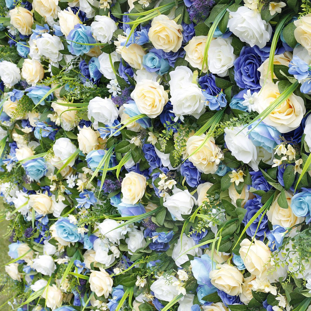 Royal Blue White Artificial Roses Plant, Artificial Flower Wall, Wedding Party Backdrop