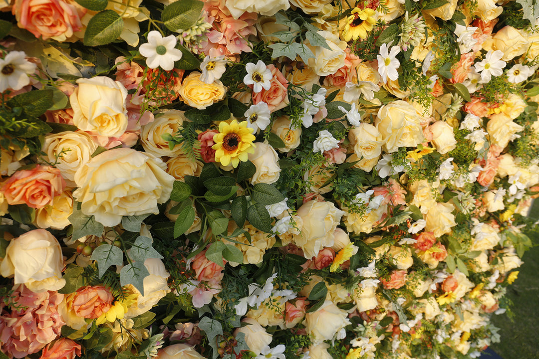 Yellow Roses Gerbera, Artificial Flower Wall, Wedding Party Backdrop