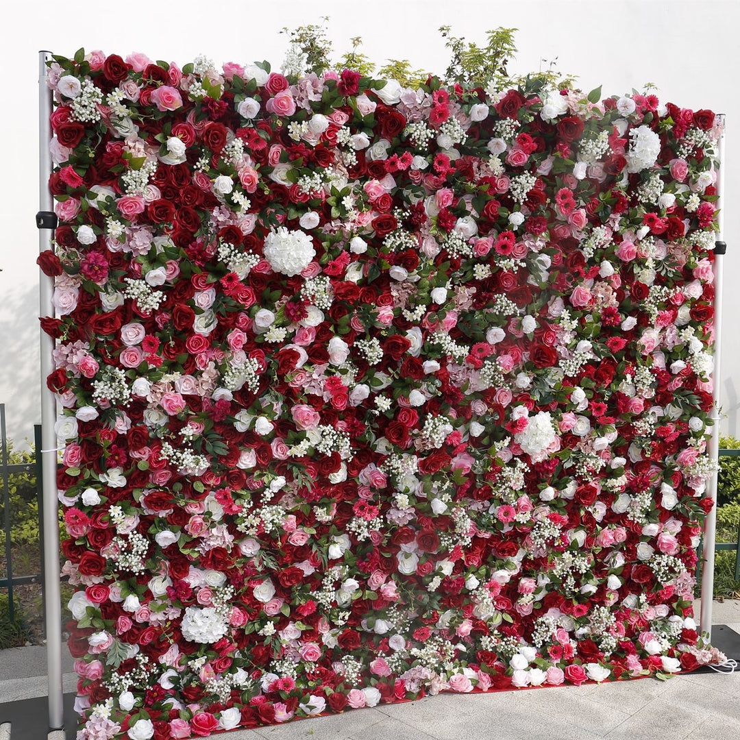 5D Red Pink Hydrangea Baby Breath, Artificial Flower Wall, Wedding Party Backdrop