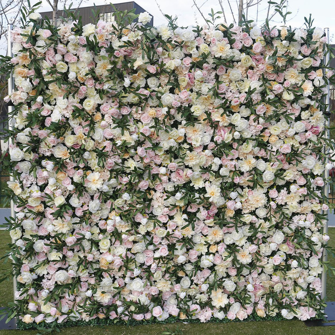 Light Pink Rose Hydrangea Land Lily Mix Flowers, Artificial Flower Wall Backdrop