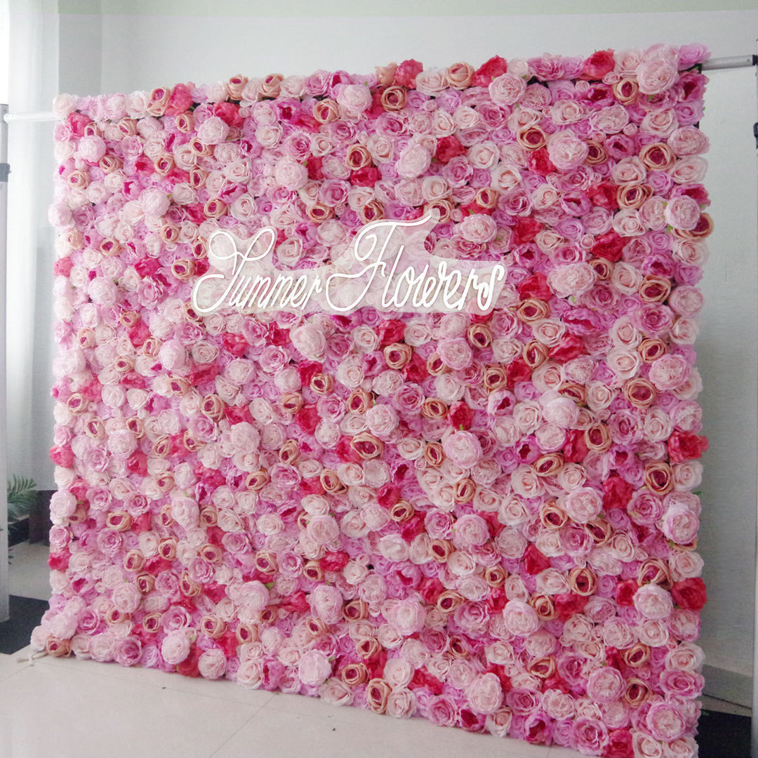 Luxury Light Pink Roses And Pink Roses 5D, Fabric Backing, Artificial Flower Wall Backdrop