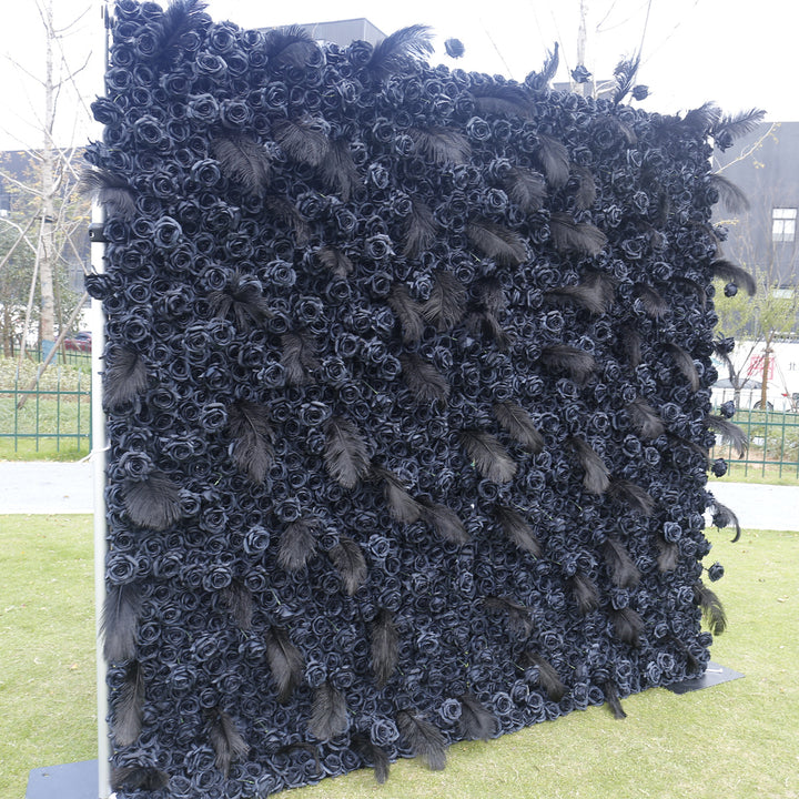 Black Rose And Feather, Artificial Flower Wall Backdrop