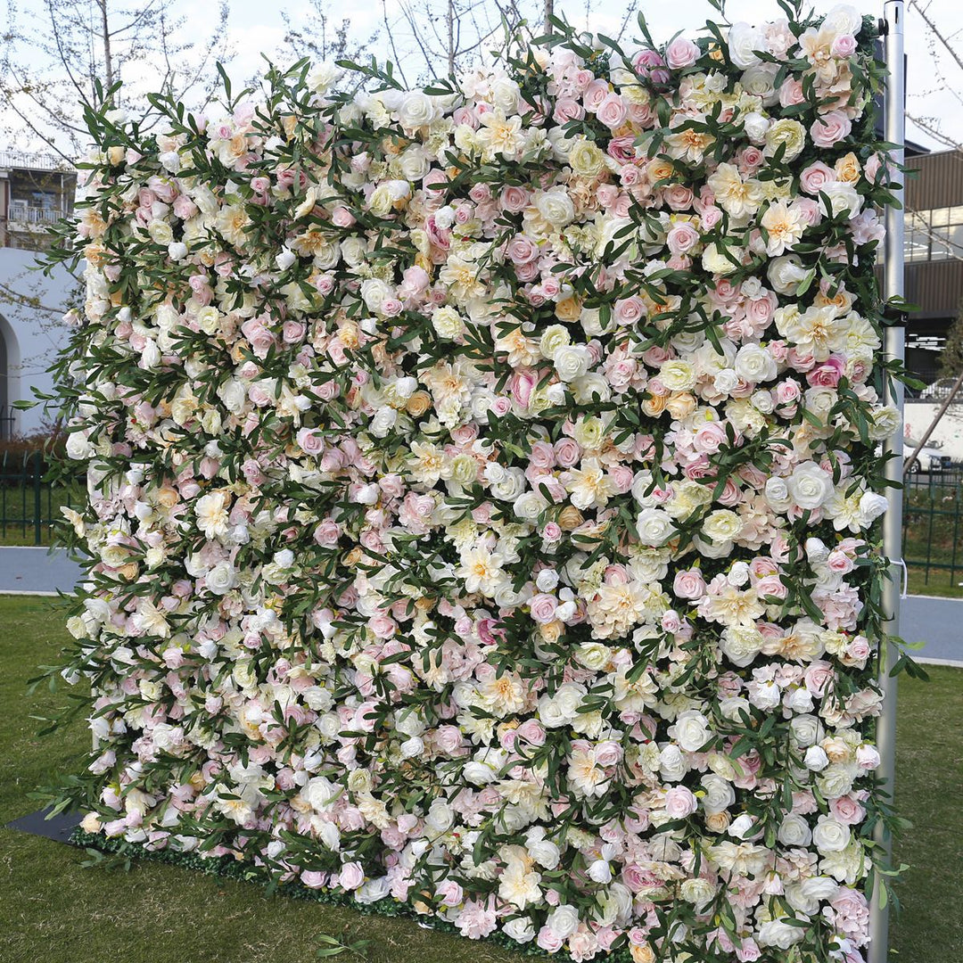 Light Pink Rose Hydrangea Land Lily Mix Flowers, Artificial Flower Wall Backdrop