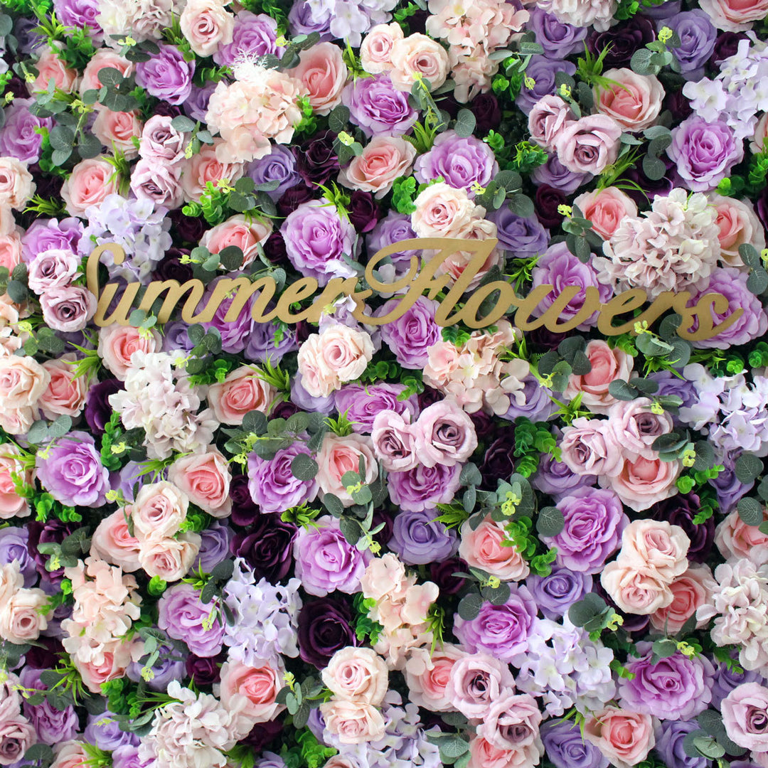 Luxury Purple Light Pink Roses, Artificial Flower Wall Backdrop, Wedding Backdrop