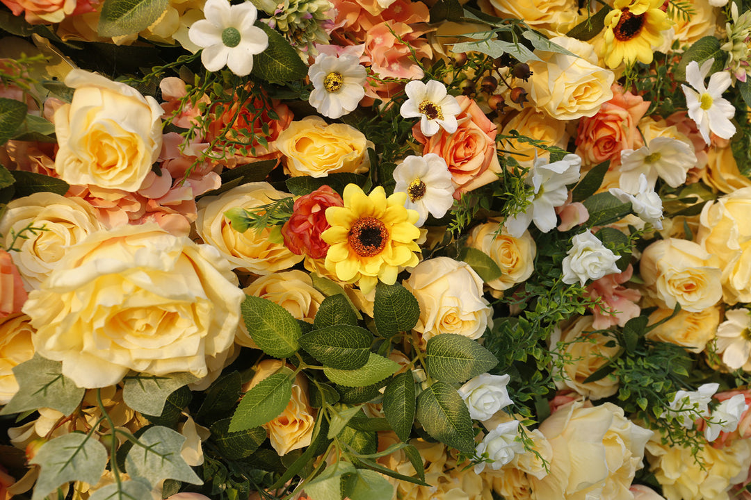 Yellow Roses Gerbera, Artificial Flower Wall, Wedding Party Backdrop