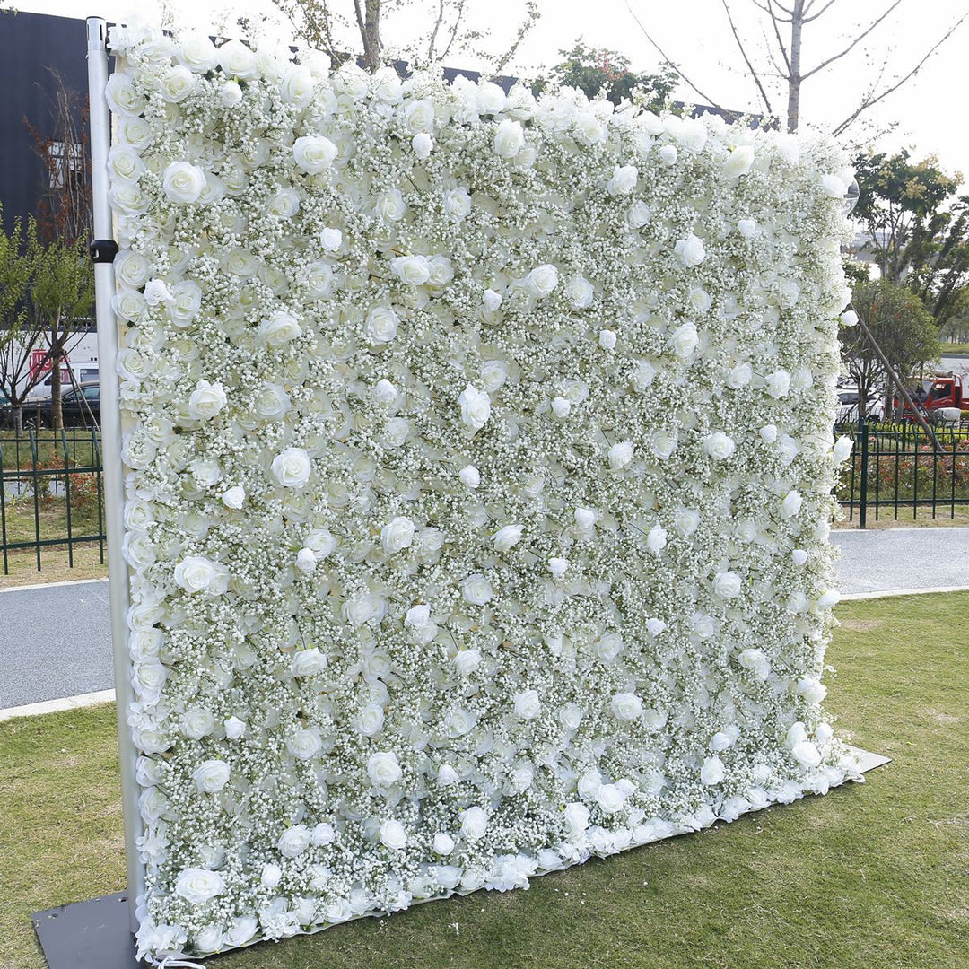 White Rose And Starflower Fabric, Artificial Flower Wall Backdrop