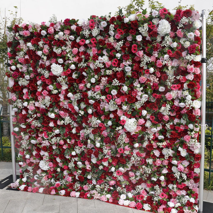 5D Red Pink Hydrangea Baby Breath, Artificial Flower Wall, Wedding Party Backdrop