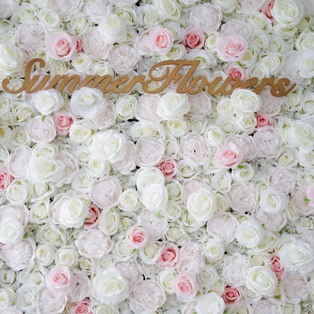 Luxury White Roses Light Pink Roses 5D, Fabric Backing, Artificial Flower Wall Backdrop