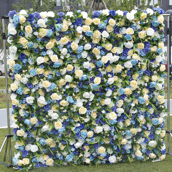 Royal Blue White Artificial Roses Plant, Artificial Flower Wall, Wedding Party Backdrop