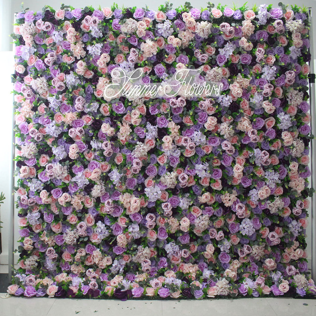 Luxury Purple Light Pink Roses, Artificial Flower Wall Backdrop, Wedding Backdrop