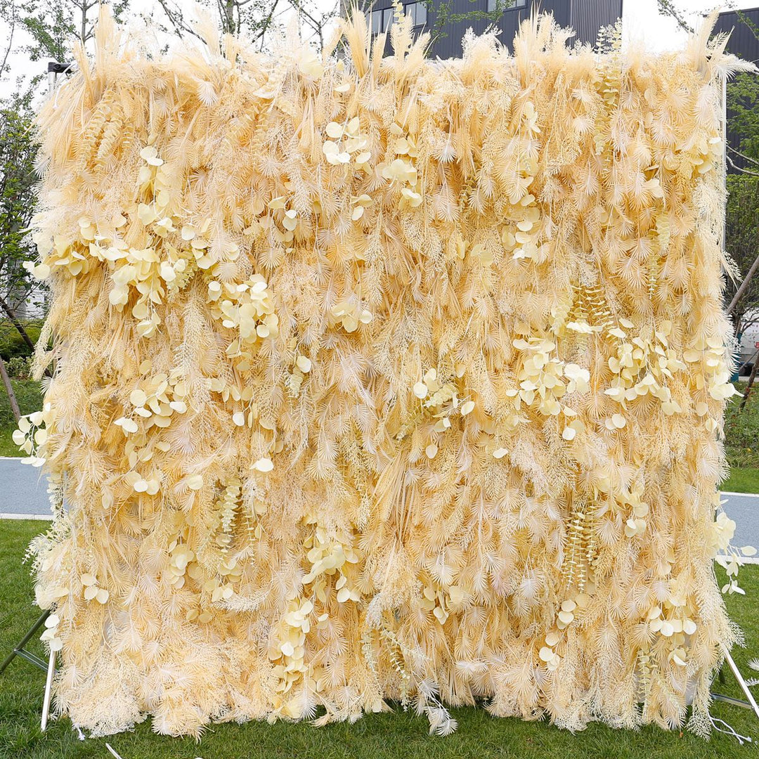 Champagne Feather Pampas Plume Grass, Artificial Flower Wall Backdrop