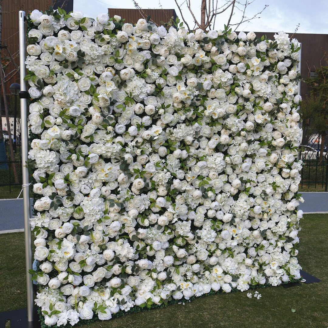 White Peonies Hydrangea Green Leaves, Artificial Flower Wall, Wedding Party Backdrop