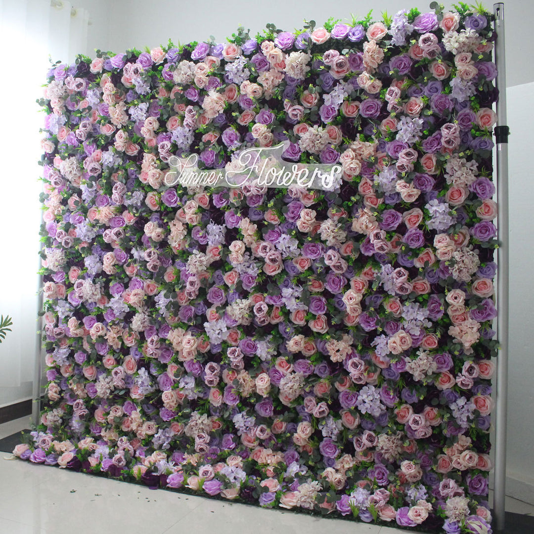 Luxury Purple Light Pink Roses, Artificial Flower Wall Backdrop, Wedding Backdrop