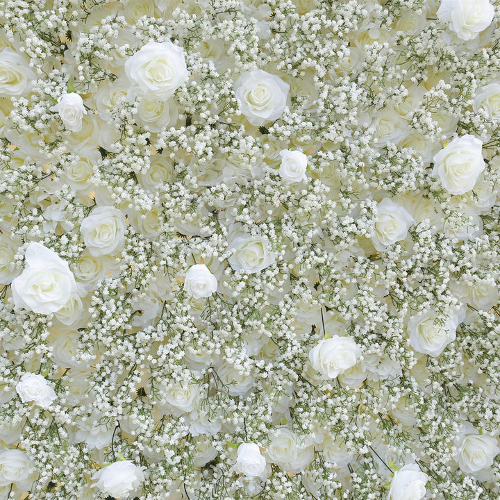 White Rose And Starflower Fabric, Artificial Flower Wall Backdrop